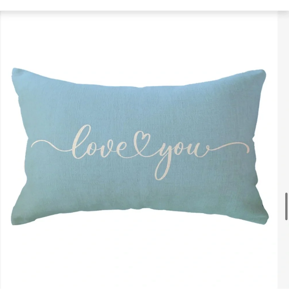 Love You Script Decorative Accent Pillow Cover - Light Blue/ leaning turquoisey
